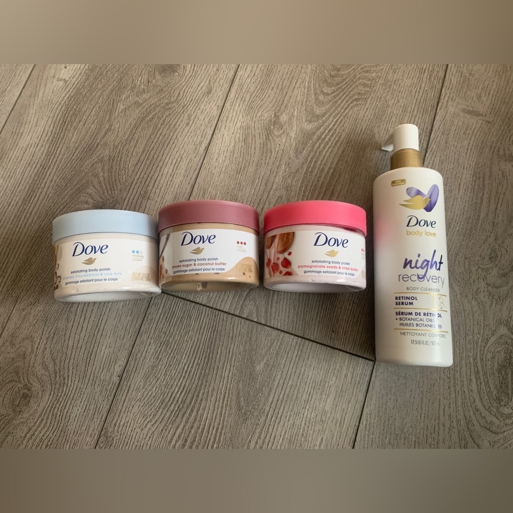 Dove body cleanser/ scrubs they smell great and polish your body so nicely